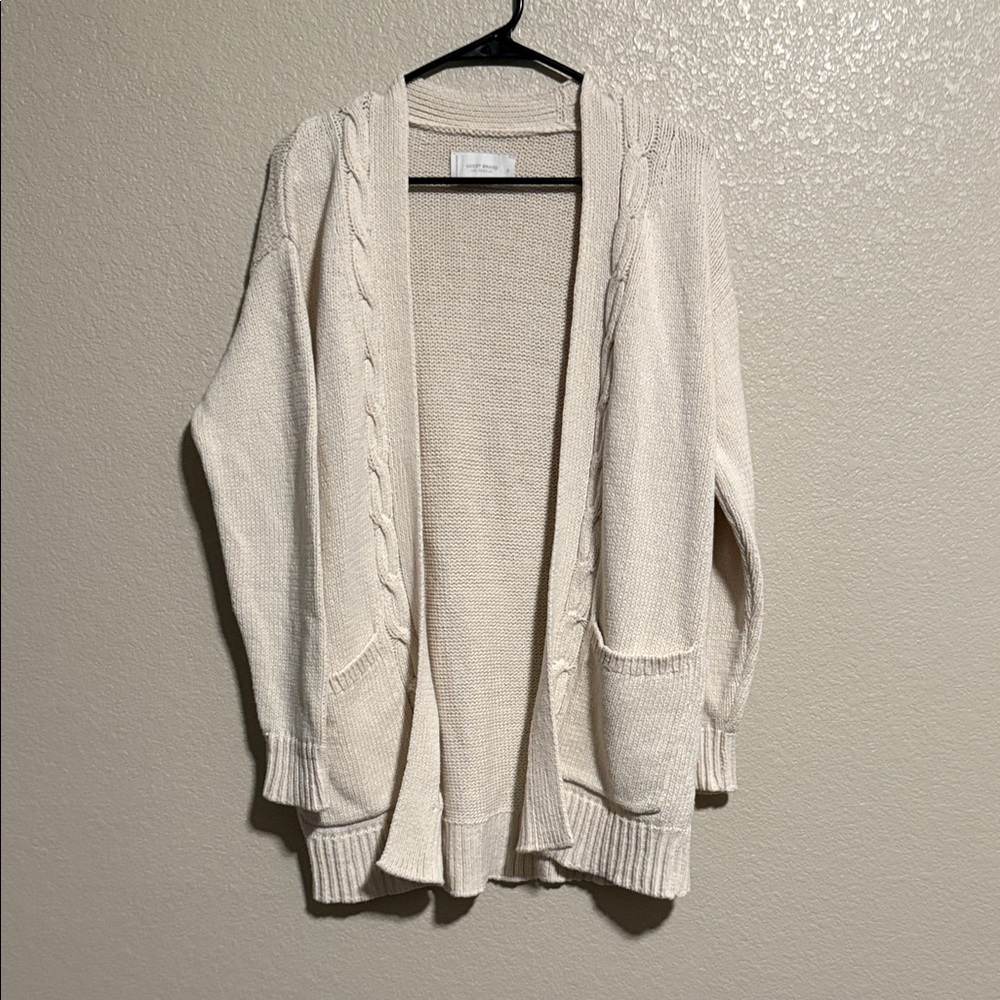 Lucky Brand Open-Front Cable Trim Cardigan - Cream